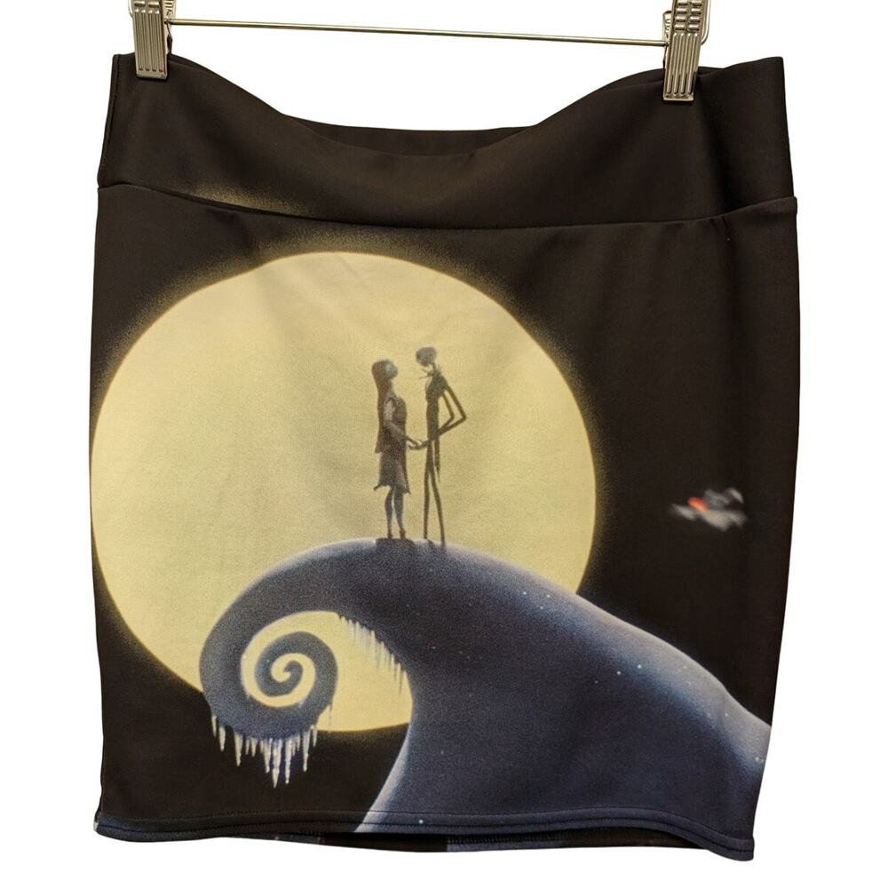 Disney Nightmare Before Christmas Pencil Skirt Black Cartoon‎ Graphic Print Mini